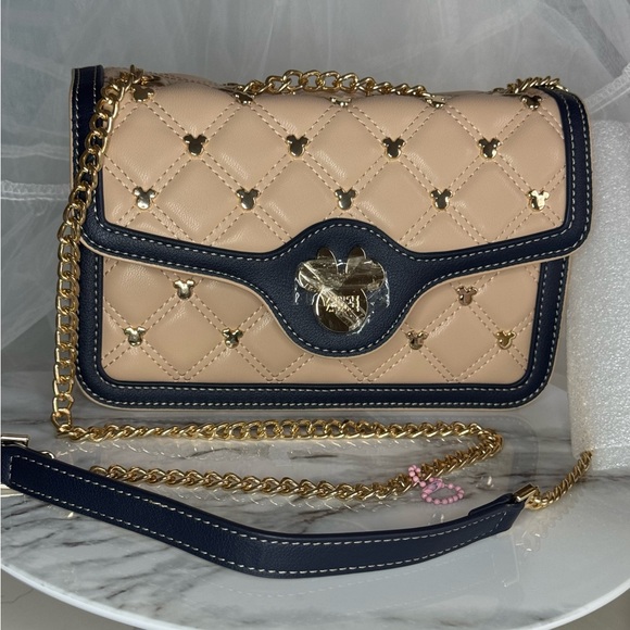 Disney Tan and Gold Crossbody or Shoulder  Bag with Quilted Design Minnie Mouse - Picture 2 of 14